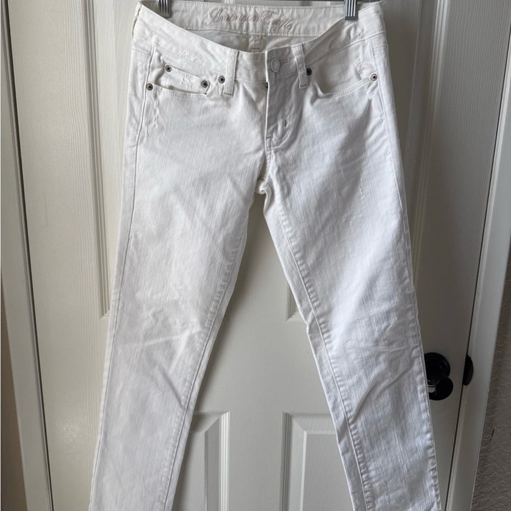 2009 AMERICAN EAGLE Y2K DISTRESSED WHITE WOMEN’S JEANS SIZE 2 ZIPPER POCKET
